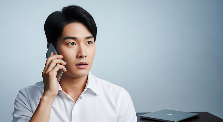 JPG 편집이미지 남자 비즈니스 표정 사람 일상 노트북 컴퓨터 사무실 놀람 업무 집중 모던 통화 소통 의료성형뷰티 편집실사 AI인물포토 AI콘텐츠 감정 컨셉 모션 라이프 전자제품 작업 CG 파일형식 AI포토