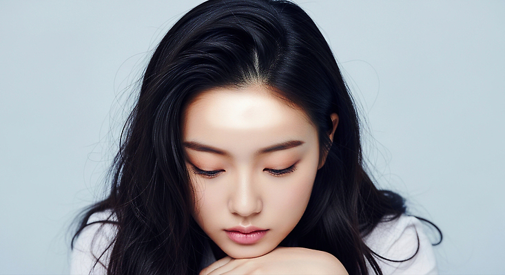 JPG 편집이미지 긴머리 여자 감정 포즈 생각 조명 표정 머리카락 고요 피부 뷰티풀 의료성형뷰티 편집실사 AI인물포토 AI콘텐츠 헤어스타일 사람 신체부위 머리 CG 파일형식 AI포토