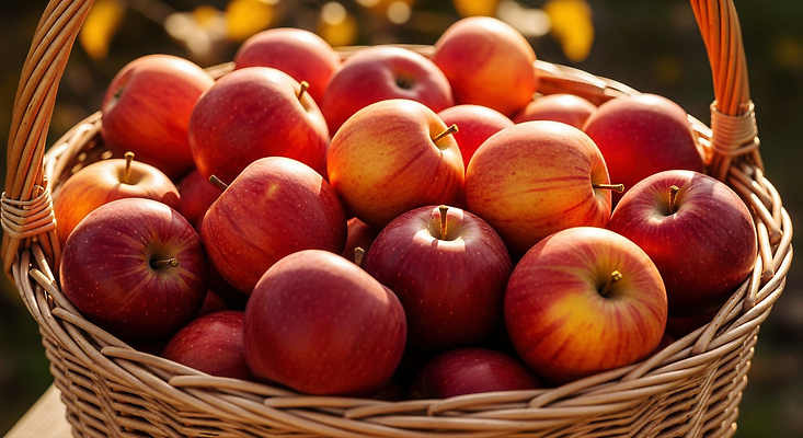JPG 편집이미지 과일 자연 빨간색 햇빛 농장 바구니 수확 신선 맛 사과 과수원 과즙 편집실사 AI포토 AI콘텐츠 컬러 컨셉 농업 태양 CG 생태계 파일형식