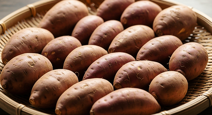 JPG 편집이미지 음식 재료 디저트 건강 요리 바구니 시골 신선 유기농 고구마 집밥 편집실사 AI포토 AI콘텐츠 웰빙 뿌리채소 CG 파일형식