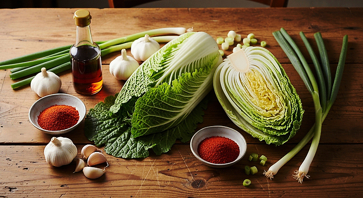 JPG 편집이미지 한식 음식 채소 재료 식탁 김치 마늘 요리 향신료 배추 준비 김장 건강식 대파 고춧가루 편집실사 AI포토 AI콘텐츠 탁자 가루 CG 파 향미료 파일형식