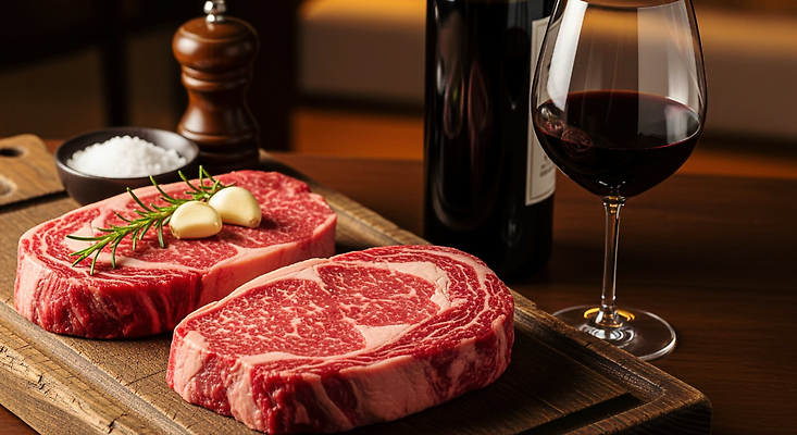 JPG 편집이미지 음식 식탁 마늘 육류 스테이크 요리 레스토랑 저녁식사 신선 분위기 맛 레드와인 소금 로즈메리 편집실사 AI포토 AI콘텐츠 컨셉 채소 식재료 탁자 서양음식 식당 와인 식사 허브 CG 파일형식