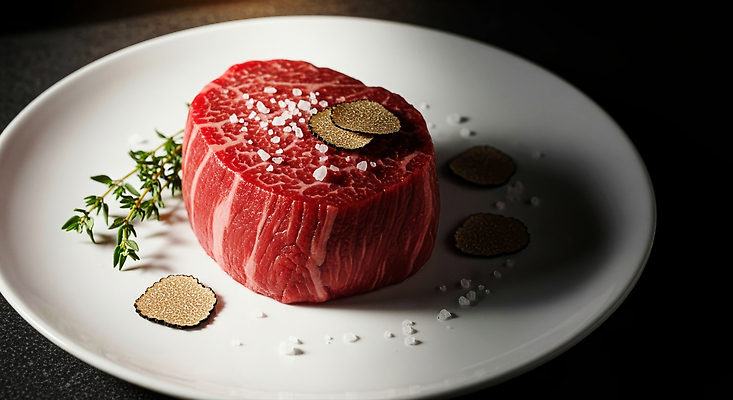 JPG 편집이미지 접시 음식 재료 육류 스테이크 요리 식사 신선 고급 맛 허브 소금 편집실사 AI포토 AI콘텐츠 트러플 식물 식기 컨셉 식재료 서양음식 버섯 CG 파일형식