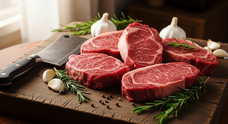 JPG 편집이미지 음식 도마 마늘 생고기 육류 스테이크 요리 주방 식사 소고기 허브 건강식 요리준비 편집실사 AI포토 AI콘텐츠 식물 채소 식재료 주방용품 서양음식 CG 준비 파일형식