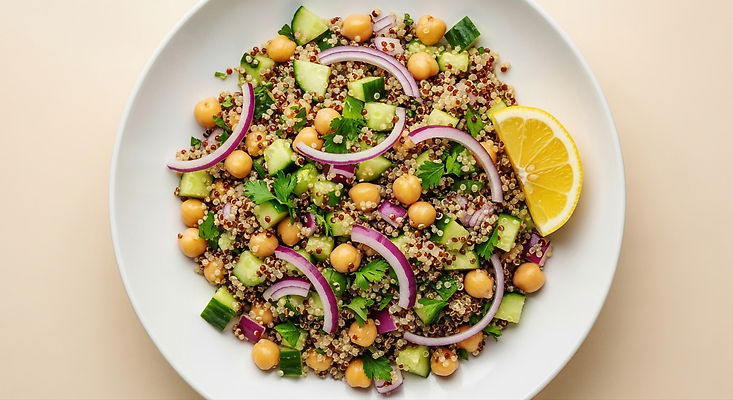 JPG 편집이미지 다이어트 채소 요리 여름 식사 샐러드 신선 맛 레몬 건강식 병아리콩 퀴노아 한그릇 간편조리식품 편집실사 AI포토 AI콘텐츠 1 계절 음식 컨셉 과일 콩 곡류 건강 CG 파일형식