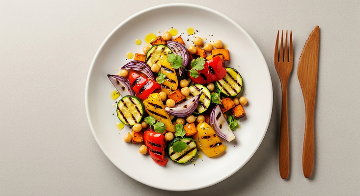 JPG 편집이미지 접시 채소 탁자 식사 샐러드 맛 그릴 구이 건강식 병아리콩 푸짐 편집실사 AI포토 AI콘텐츠 식기 음식 가구 컨셉 주방용품 콩 CG 파일형식