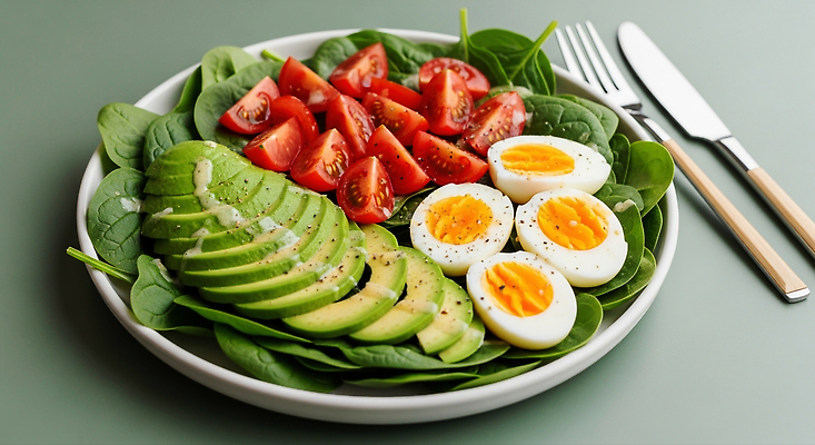 JPG 편집이미지 접시 음식 다이어트 토마토 채소 요리 계란 식사 샐러드 시금치 식단 아보카도 건강식 편집실사 AI포토 AI콘텐츠 식기 과일 건강 알 CG 파일형식