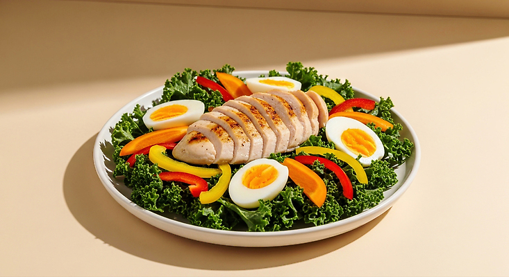 JPG 편집이미지 접시 채소 계란 식사 샐러드 금색 신선 그릴 저녁 건강식 닭가슴살 색감 맛있는 편집실사 AI포토 AI콘텐츠 식기 음식 컬러 주방용품 알 닭고기 야간 CG 파일형식