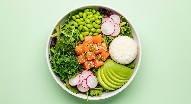 JPG 편집이미지 채소 재료 밥 식사 샐러드 신선 무 연어 쑥갓 아보카도 건강식 편집실사 AI포토 AI콘텐츠 음식 과일 뿌리채소 어류 CG 파일형식