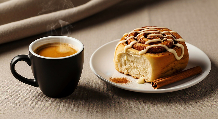 JPG 편집이미지 커피 음료 탁자 아침 디저트 따뜻함 식사 카페 맛 향기 브런치 부드러움 조화 시나몬롤 편집실사 AI포토 AI콘텐츠 주간 음식 가구 컨셉 상점 감각 CG 냄새 시나몬 파일형식