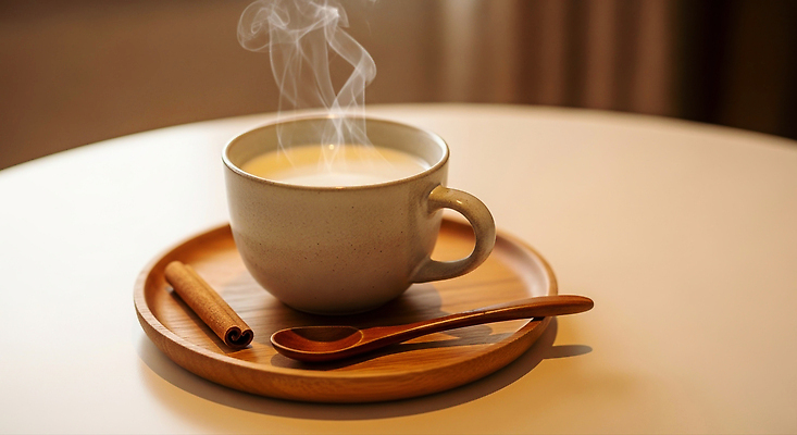 JPG 편집이미지 음료 자연 탁자 아침 휴식 쟁반 따뜻함 숟가락 카페 연기 편안함 시나몬 홈카페 편집실사 AI포토 AI콘텐츠 주간 가구 컨셉 수저 상점 감각 CG 생태계 파일형식