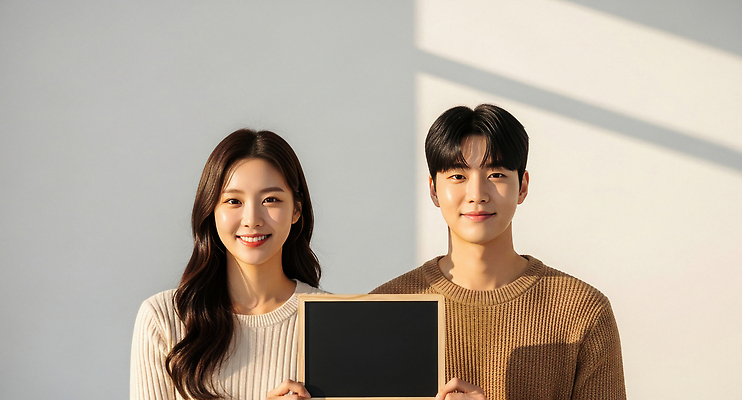 JPG 편집이미지 행복 포즈 신혼부부 조명 미소 두명 친구 청춘 햇빛 칠판 소통 베이지색 의료성형뷰티 편집실사 AI인물포토 AI콘텐츠 부부 감정 컬러 컨셉 관계 표정 사람 태양 CG 신혼 파일형식 AI포토