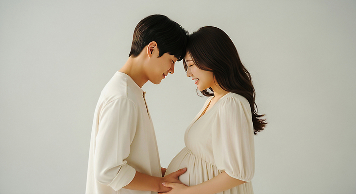 JPG 편집이미지 부부 행복 결혼 가족 관계 신혼부부 따뜻함 표정 사랑 미소 희망 임신 기쁨 축하 소통 순간 의료성형뷰티 편집실사 AI인물포토 AI콘텐츠 커플 감정 컨셉 이벤트 CG 신혼 파일형식 AI포토