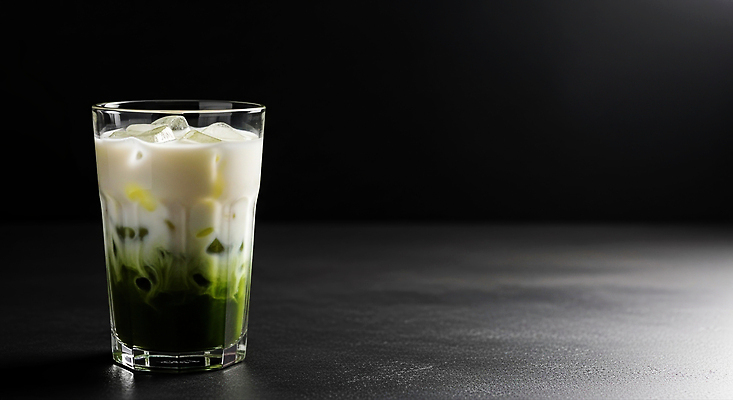 JPG 모양 편집이미지 음료 잔 초록색 얼음 식사 달콤 차가움 시원함 크림 나무탁자 말차 반투명 편집실사 AI포토 AI콘텐츠 자연요소 식기 컬러 탁자 차_음료 맛 CG 파일형식