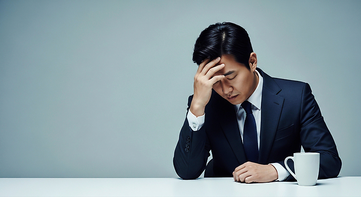 JPG 편집이미지 옷 남자 감정 커피 스트레스 피곤 정장 사무실 고요 작업 집중 고민 단정 만성피로 우울감 의료성형뷰티 편집실사 AI인물포토 AI콘텐츠 음료 컨셉 비즈니스 사람 CG 파일형식 AI포토