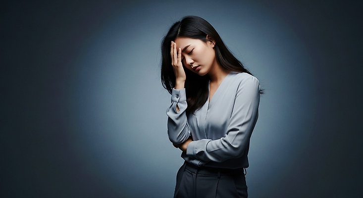 JPG 편집이미지 손 감정 표정 피곤 고개숙이기 사람 슬픔 고민 만성피로 우울감 이마 의료성형뷰티 편집실사 AI인물포토 AI콘텐츠 컨셉 숙이기 신체부위 CG 파일형식 AI포토