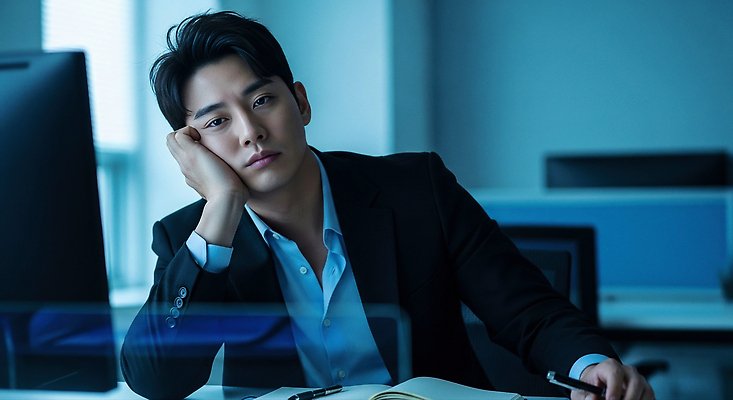 JPG 편집이미지 남자 감정 생각 스트레스 표정 피곤 정장 사무실 환경 어둠 작업 분위기 고민 만성피로 혼란 의료성형뷰티 편집실사 AI인물포토 AI콘텐츠 옷 컨셉 비즈니스 사람 CG 파일형식 AI포토
