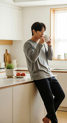 JPG 편집이미지 남자 커피 과일 아침 휴식 요리 일상 햇빛 주방 시간 아침식사 사과 편안함 의료성형뷰티 편집실사 AI인물포토 AI콘텐츠 주간 음료 컨셉 사람 라이프 태양 식사 감각 CG 파일형식 AI포토