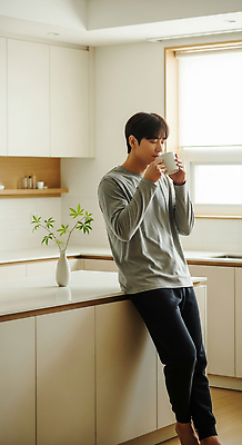 JPG 식물 편집이미지 남자 여유 커피 아침 집안 일상 생활 인테리어 주방 모던 의료성형뷰티 차분 편집실사 AI인물포토 AI콘텐츠 주간 디자인 감정 음료 컨셉 실내 사람 라이프 CG 파일형식 AI포토