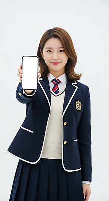 JPG 편집이미지 학생 여자 교육 패션 교복 학교 밝음 미소 스마트폰 학습 카메라 프레젠테이션 소셜미디어 의료성형뷰티 스타일 편집실사 AI인물포토 AI콘텐츠 옷 표정 사람 전자제품 핸드폰 스마트기기 CG 파일형식 AI포토