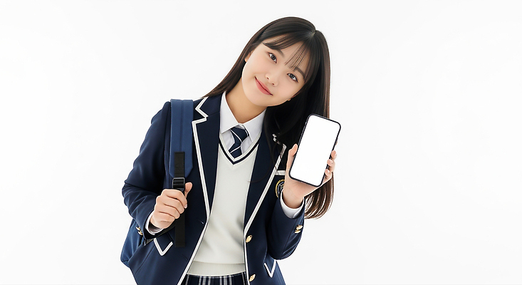 JPG 편집이미지 학생 교복 백그라운드 학교 한국 미소 소녀 소년 스마트폰 학습 청춘 카메라 깨끗함 단순화된 의료성형뷰티 편집실사 AI인물포토 AI콘텐츠 옷 여자 교육 남자 아시아 어린이 컨셉 표정 전자제품 핸드폰 스마트기기 CG 파일형식 AI포토