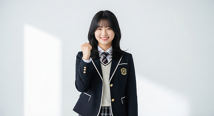 JPG 편집이미지 학생 교복 학교 응원 청소년 표정 밝음 미소 청춘 주먹 활발 에너지 자신감 소통 긍정적 의료성형뷰티 편집실사 AI인물포토 AI콘텐츠 옷 교육 감정 컨셉 모션 사람 CG 파일형식 AI포토