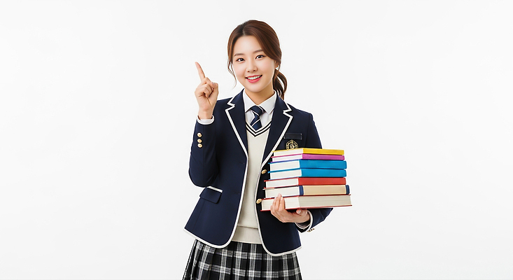 JPG 편집이미지 학생 여학생 교육 교복 교과목 손가락 학교 아이디어 웃음 책 학습 교양 자신감 의료성형뷰티 편집실사 AI인물포토 AI콘텐츠 손 옷 여자 감정 컨셉 표정 CG 파일형식 AI포토