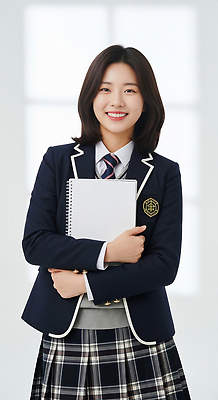 JPG 편집이미지 학생 여자 교육 패션 행복 교복 청소년 실내 밝음 미소 학습 공책 성장 편안함 자아 의료성형뷰티 편집실사 AI인물포토 AI콘텐츠 옷 감정 문구용품 표정 사람 내부 감각 CG 파일형식 AI포토
