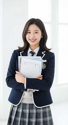 JPG 편집이미지 학생 여학생 교육 교복 학교 청소년 미소 책 친구 학습 교사 공책 자신감 의료성형뷰티 편집실사 AI인물포토 AI콘텐츠 직업 옷 여자 감정 관계 문구용품 표정 사람 CG 파일형식 AI포토
