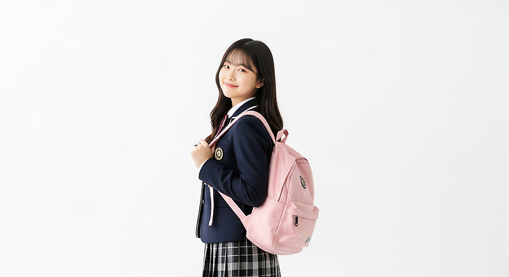 JPG 편집이미지 학생 옷 교복 분홍색 백그라운드 가방 학교 청소년 밝음 소녀 학습 자신감 점심 의료성형뷰티 편집실사 AI인물포토 AI콘텐츠 잡화 여자 교육 감정 어린이 컬러 사람 CG 파일형식 AI포토