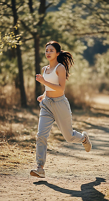 JPG 편집이미지 여자 스포츠 모션 자연 건강 운동복 달리기 운동 햇빛 산책로 자유 저녁 숲 러닝 의료성형뷰티 편집실사 AI인물포토 AI콘텐츠 옷 길 컨셉 사람 태양 야간 CG 생태계 파일형식 AI포토