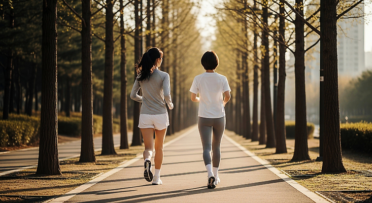 JPG 나무 편집이미지 공원 스포츠 모션 자연 건강 풍경 친구 운동복 달리기 조깅 운동 햇빛 저녁 러닝 의료성형뷰티 편집실사 AI인물포토 AI콘텐츠 식물 옷 공공시설 관계 태양 야간 CG 생태계 파일형식 AI포토