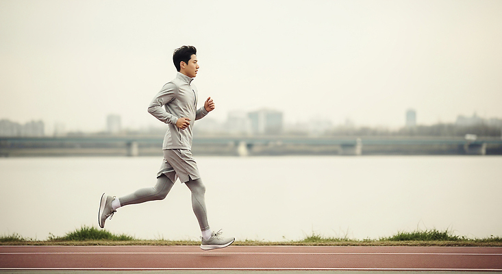 JPG 편집이미지 남자 모션 아침 건강 풍경 물 운동복 달리기 조깅 운동 헬스 활발 도시 강가 트랙 러닝 의료성형뷰티 편집실사 AI인물포토 AI콘텐츠 주간 자연요소 옷 컨셉 사람 강 CG 파일형식 AI포토