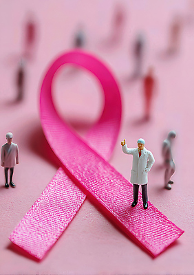 JPG 편집이미지 인형 캠페인 건강 치료 미니어처 의사 표현 메시지 예방 커뮤니티 유방암 소통 지원 핑크리본 편집실사 AI컴퓨터그래픽 AI콘텐츠 리본 컨셉 의학 모형 의료진 CG 암 파일형식