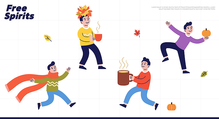 계절 감정 커피 컬러 잎 일러스트 모션 자연 놀이 호박 따뜻함 웃음 여러명 친구 스카프 산책 기쁨 변화 즐거움 국내일러스트 AI파일 식물 음료 다수 컨셉 채소 관계 휴식 표정 사람 목도리 생태계 파일형식 벡터