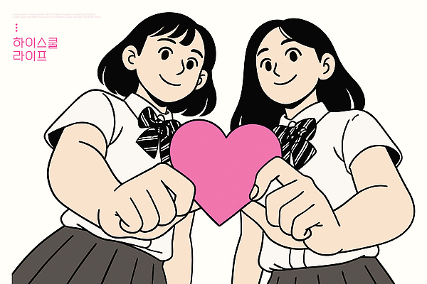 손 행복 교복 문화 컬러 포즈 일러스트 학교 모션 함께함 사랑 미소 소녀 친구 청춘 우정 하트 표현 국내일러스트 AI파일 모양 옷 여자 교육 감정 어린이 컨셉 관계 표정 신체부위 파일형식 벡터