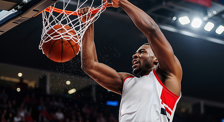 JPG 편집이미지 스포츠 공 응원 협력 운동선수 농구 경기 점프 경쟁 코트 우승 군중 저녁 열정 덩크슛 의료성형뷰티 편집실사 AI인물포토 AI콘텐츠 감정 컨셉 모션 사람 구기 외투 최고 야간 CG 파일형식 AI포토