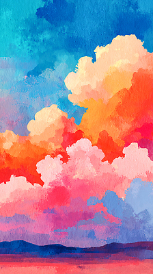 JPG 예술 분홍색 컬러 일러스트 자연 하늘 풍경 여름 파란색 일몰 화려 그림 조화 뷰티풀 국내일러스트 AI일러스트 AI콘텐츠 계절 컨셉 노을 생태계 파일형식