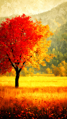 JPG 나무 계절 여유 이동 단풍 일러스트 자연 하늘 날씨 산 풍경 초원 빨간색 노란색 평화 가을 조화 뷰티풀 색채 국내일러스트 AI일러스트 AI콘텐츠 식물 감정 컬러 컨셉 잎 생태계 파일형식