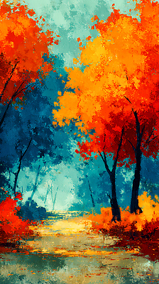 JPG 나무 길 컬러 단풍 일러스트 자연 하늘 따뜻함 풍경 평화 걷기 산책 가을 숲 조화 뷰티풀 풍경화 차분 국내일러스트 AI일러스트 AI콘텐츠 식물 계절 컨셉 잎 모션 휴식 그림 생태계 파일형식