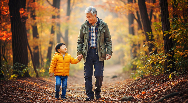 JPG 편집이미지 계절 할아버지 어린이 단풍 가족 자연 손자 따뜻함 평화 걷기 외투 가을 숲 순간 의료성형뷰티 편집실사 AI인물포토 AI콘텐츠 노년 남자 컨셉 상의 잎 관계 모션 사람 손주 CG 생태계 파일형식 AI포토