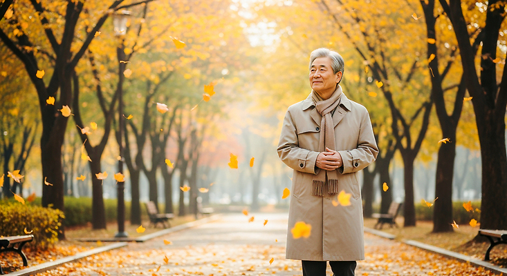 JPG 나무 편집이미지 공원 노년 여유 단풍 낙엽 자연 풍경 평화 산책 금색 가을 시간 고독 뷰티풀 의료성형뷰티 편집실사 AI인물포토 AI콘텐츠 식물 계절 공공시설 감정 컬러 컨셉 잎 휴식 성인 CG 생태계 파일형식 AI포토