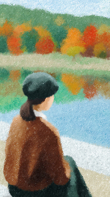 JPG 나무 감정 호수 여유 컬러 단풍 일러스트 자연 미소 풍경 소녀 일상 소풍 평화 고요 감상 가을 물가 반성 색감 국내일러스트 AI일러스트 AI콘텐츠 식물 계절 여자 어린이 컨셉 잎 표정 라이프 야외활동 생태계 파일형식