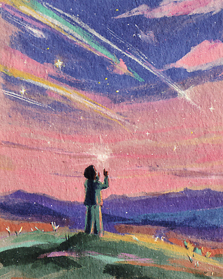 JPG 별 예술 하늘색 일러스트 상상 자연 하늘 풍경 소년 반짝임 꿈 시골 색칠 저녁 유성 그림 소원 마법 창의력 국내일러스트 AI일러스트 AI콘텐츠 자연요소 남자 어린이 모션 파란색 야간 생태계 파일형식