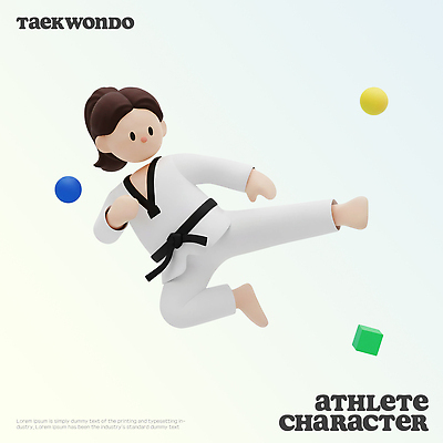 PSD 편집이미지 캐릭터 스포츠 컬러 포즈 공 놀이 운동선수 운동 블록 에너지 킥 연습 태권도 편집3D 모션 건강 3D 격투기 파일형식