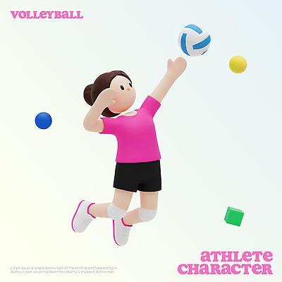 모양 PSD 편집이미지 캐릭터 디자인 스포츠 컬러 공 모션 서브 운동 점프 배구 즐거움 액션 편집3D 감정 건강 3D 구기 파일형식