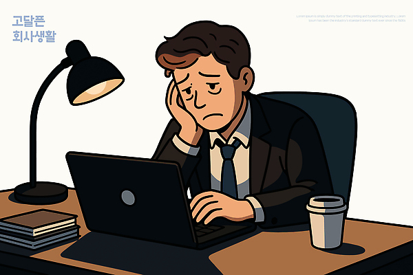 남자 커피 생각 일러스트 비즈니스 탁자 회의 조명 스트레스 직장 피곤 일상 컴퓨터 사무실 환경 업무 작업 집중 고민 국내일러스트 AI파일 감정 음료 가구 컨셉 회사 사람 라이프 전자제품 파일형식 벡터