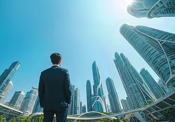 JPG 편집이미지 남자 생각 비즈니스 하늘 미래 풍경 빌딩 사무실 태양 고층빌딩 도심 모던 의료성형뷰티 이미지편집 AI컴퓨터그래픽 AI콘텐츠 자연요소 컨셉 사람 건물 도시 파일형식