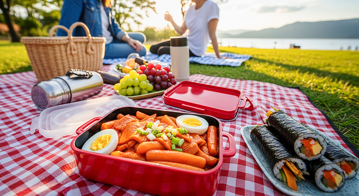JPG 편집이미지 음료 음식 자연 디저트 잔디 야외 여름 친구 햇빛 소풍 바구니 떡볶이 즐거움 김밥 편집실사 AI인물포토 AI콘텐츠 식물 계절 감정 관계 태양 야외활동 분식 CG 생태계 파일형식 AI포토