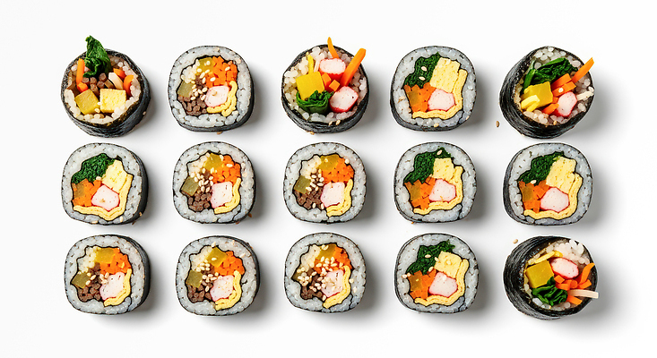 JPG 모양 편집이미지 한식 채소 재료 탁자 친구 식사 맛 저녁 먹기 해산물 김밥 간편조리식품 플레이팅 편집실사 AI포토 AI콘텐츠 음식 가구 컨셉 관계 모션 야간 상차림 CG 파일형식